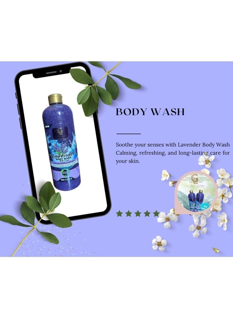 Global Lush Body Wash with Scrub 1000ml Lavender Brightening - Image 2