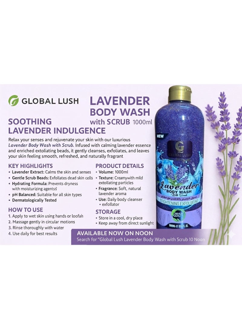 Global Lush Body Wash with Scrub 1000ml Lavender Brightening - Image 5