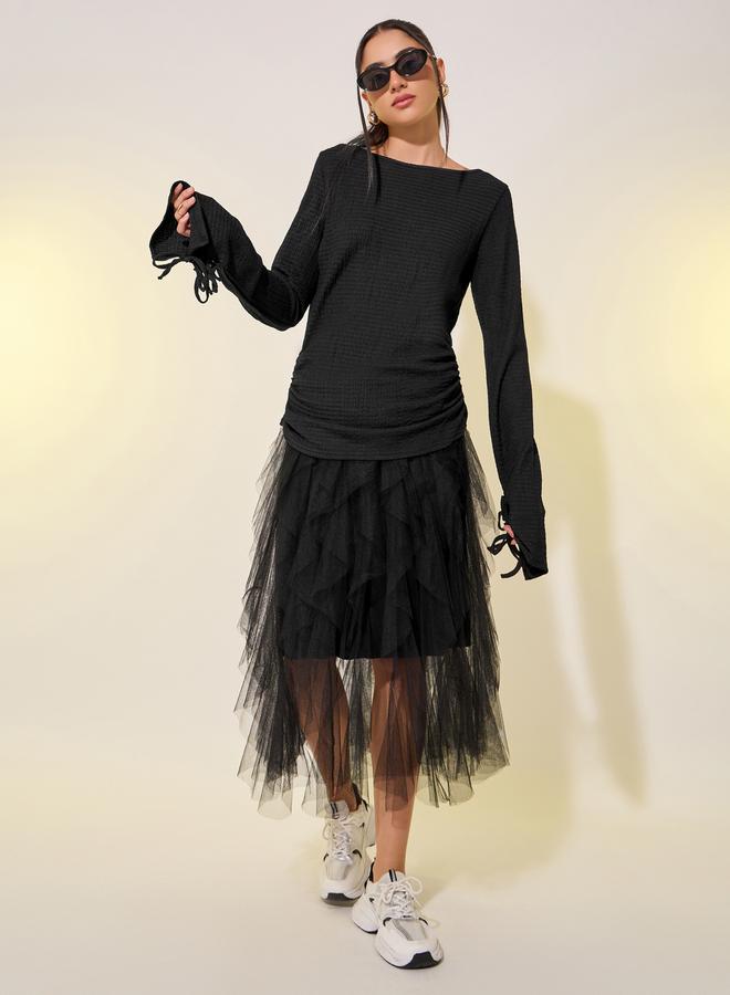 Take Two Texture Round Neck Tie Detail Knit Top  - Image 2