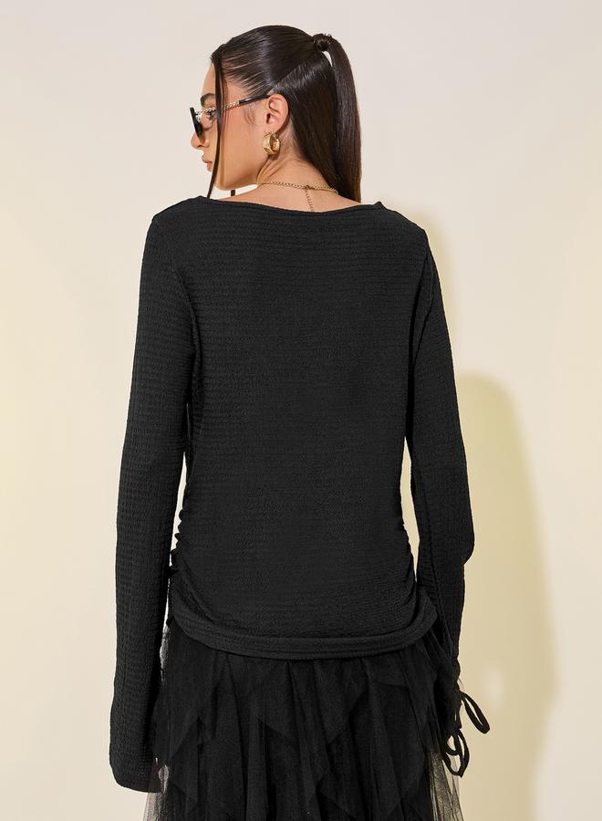 Take Two Texture Round Neck Tie Detail Knit Top  - Image 4