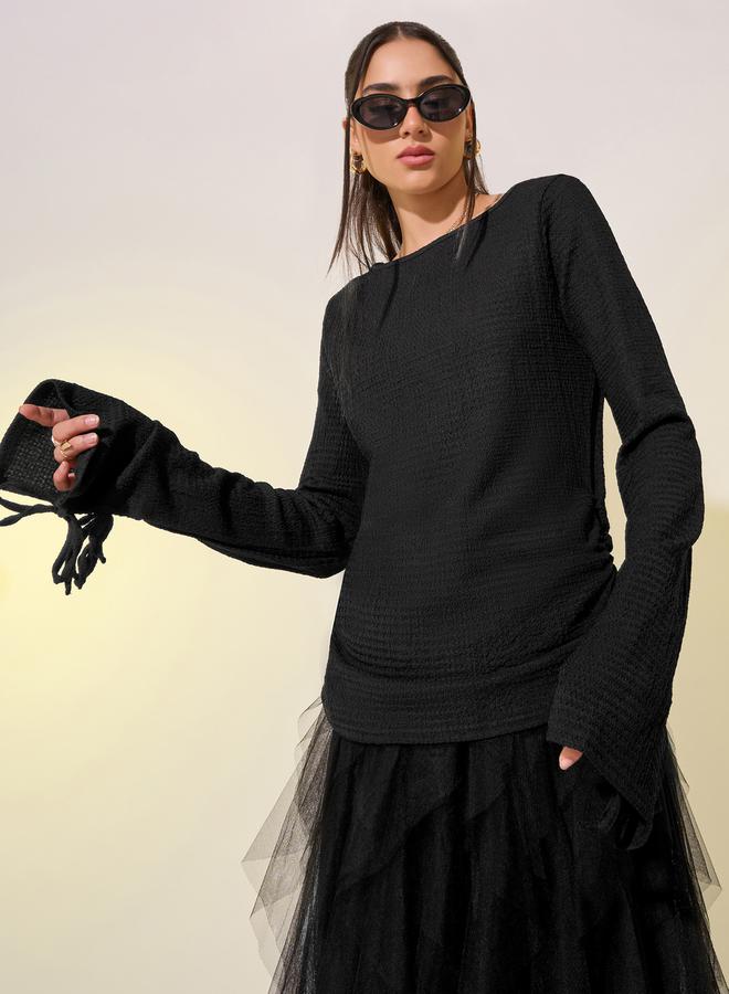 Take Two Texture Round Neck Tie Detail Knit Top  - Image 1