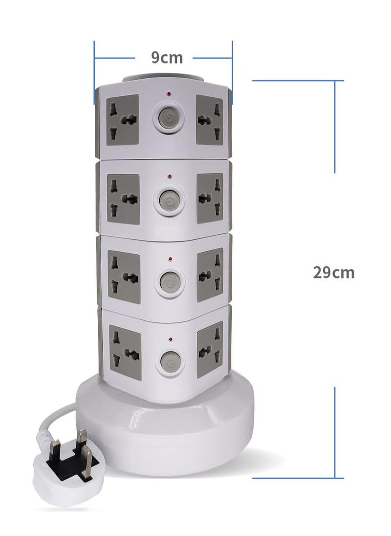 JAJEEK Universal Vertical Multi-Socket Power Strip (110V-250V) with 2 USB Ports – Electrical Charging Station & Surge Protector for Home, Office, Travel – 4-Layer Design, Worldwide Compatibility - Image 3