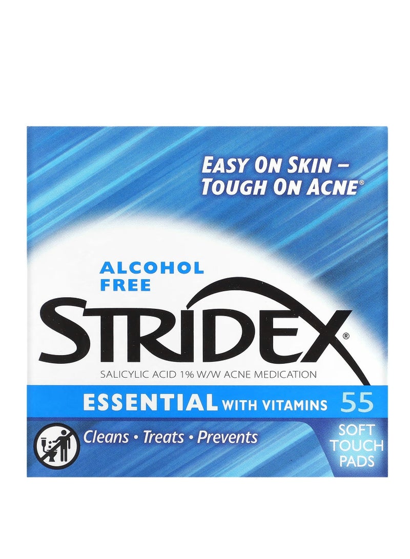 Stridex Essential with Vitamins, Alcohol Free, 55 Soft Touch Pads - Image 1