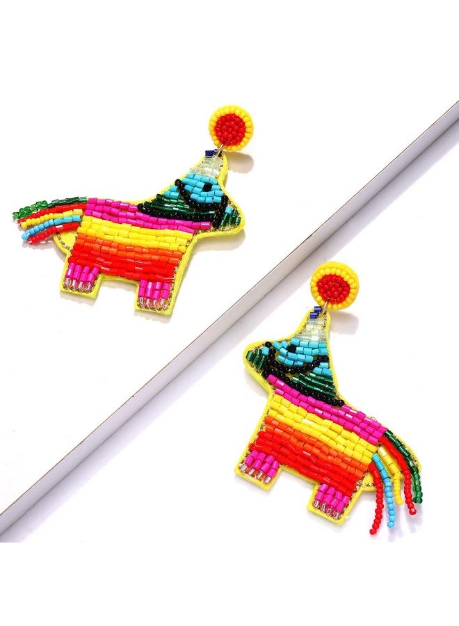 YAHPERN Cinco De Mayo Earrings For Women Colorful Beaded Fiesta Pinata Drop Dangle Earrings Statement Party Earrings Mexican Holiday Gift (Style1) - Image 5