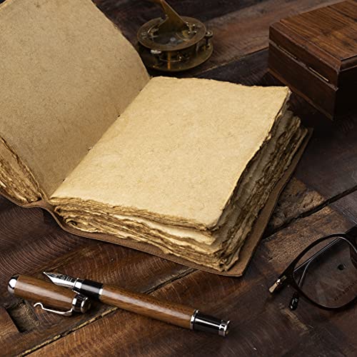 NomadCraftsCo. Sun & Moon Embossed Vintage Leather Journal | 240 Pages of Antique Handmade Deckle Edge Vintage Paper, Leather Sketchbook, Drawing Journal, Great Gift - Image 4