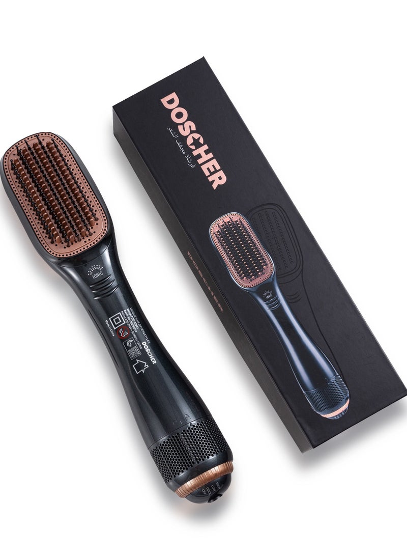DOSCHER - 2 In 1 1200 Watt Hair Dryer Brush Ceramic Hair Straightener Black/Beige - Image 1