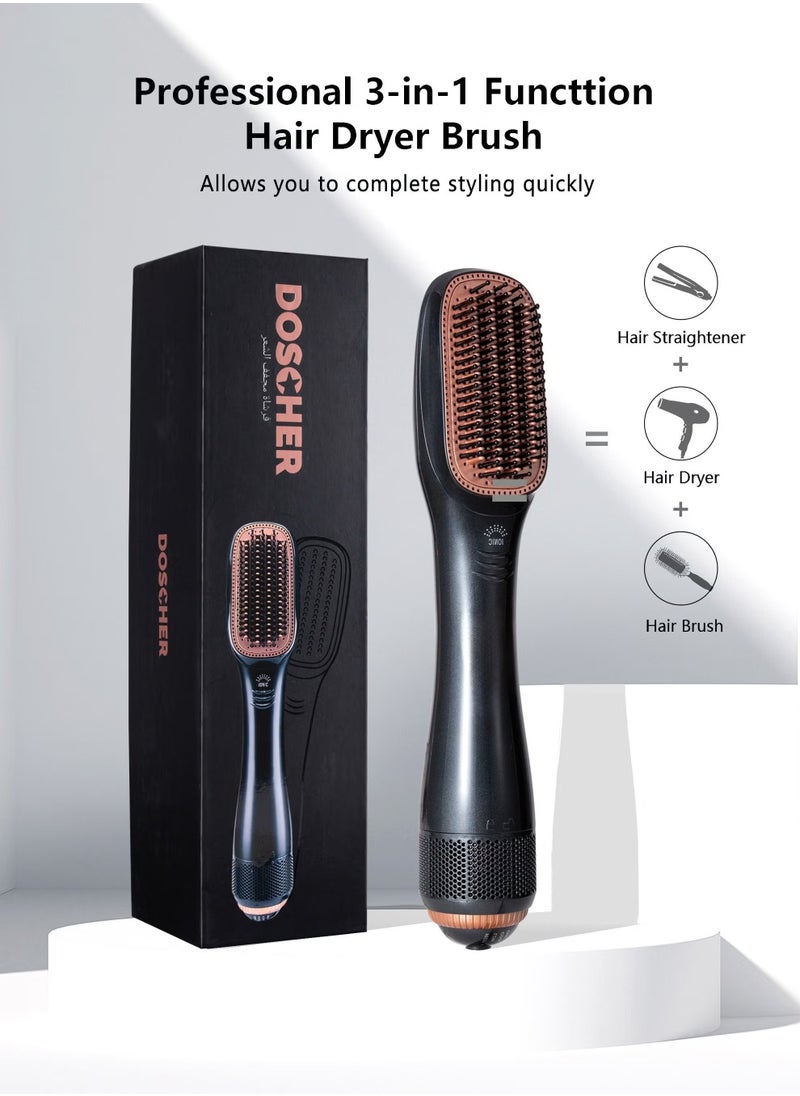 DOSCHER - 2 In 1 1200 Watt Hair Dryer Brush Ceramic Hair Straightener Black/Beige - Image 1