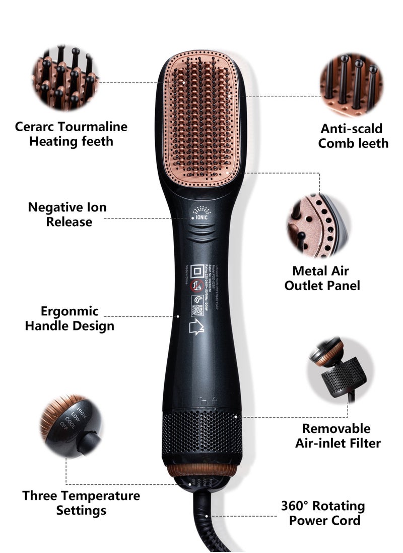 DOSCHER - 2 In 1 1200 Watt Hair Dryer Brush Ceramic Hair Straightener Black/Beige - Image 1