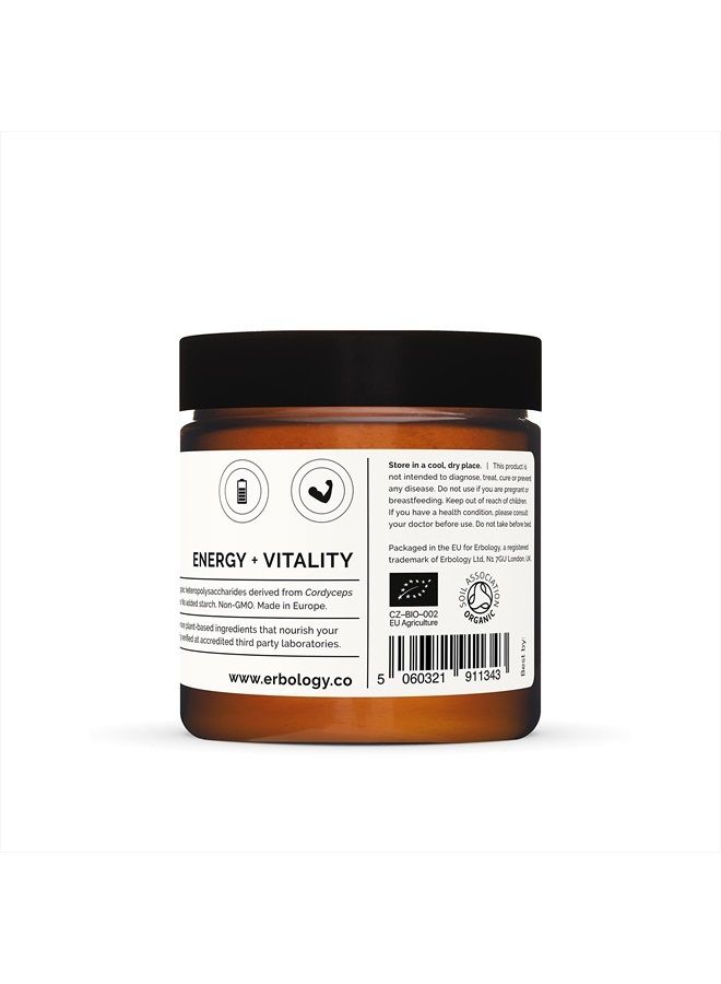 Erbology مسحوق فطر كورديسيبس العضوي 100% 50 حصة - 48% بيتا-جلوكان - طاقة وأداء - كورديسيبس سينينسيس - دفعة صغيرة - مزروع بشكل مستدام في أوروبا - نباتي - غير معدل وراثياً - بدون مواد مالئة مضافة - Image 3