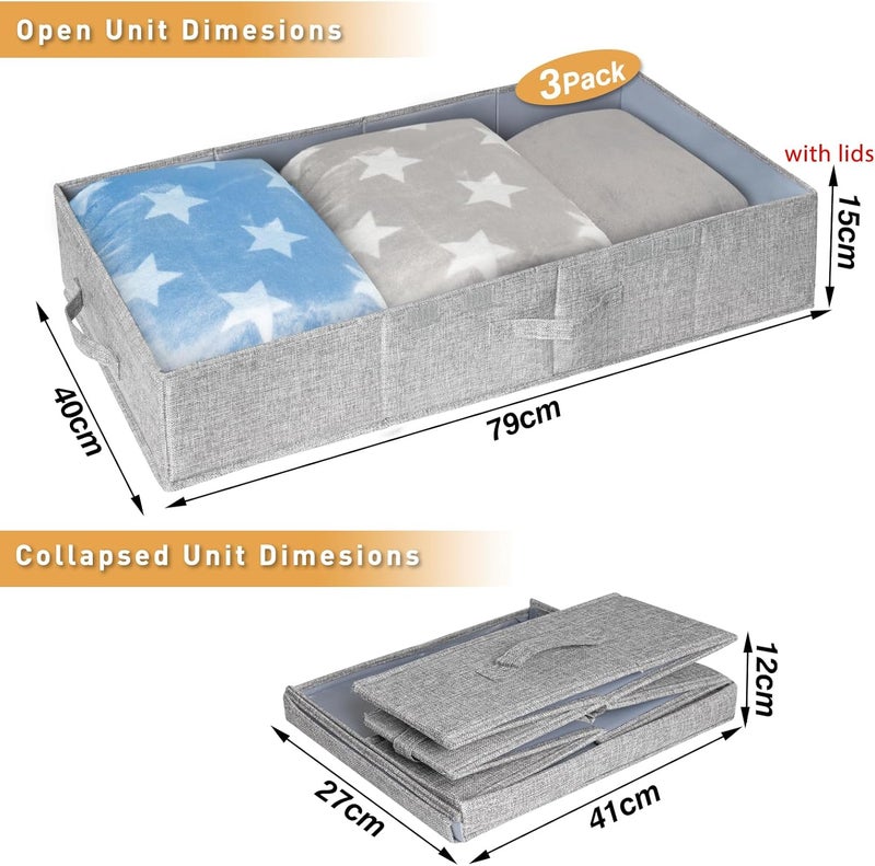 JUPELI Underbed Storage, 2 Pack Large Under Bed Storage Box with Lids, Foldable Under Bed Clothes Storage Box W/Handle, Under Bed Storage Organiser Drawer Containers for Clothes Blankets Shoes Pillows - Image 2