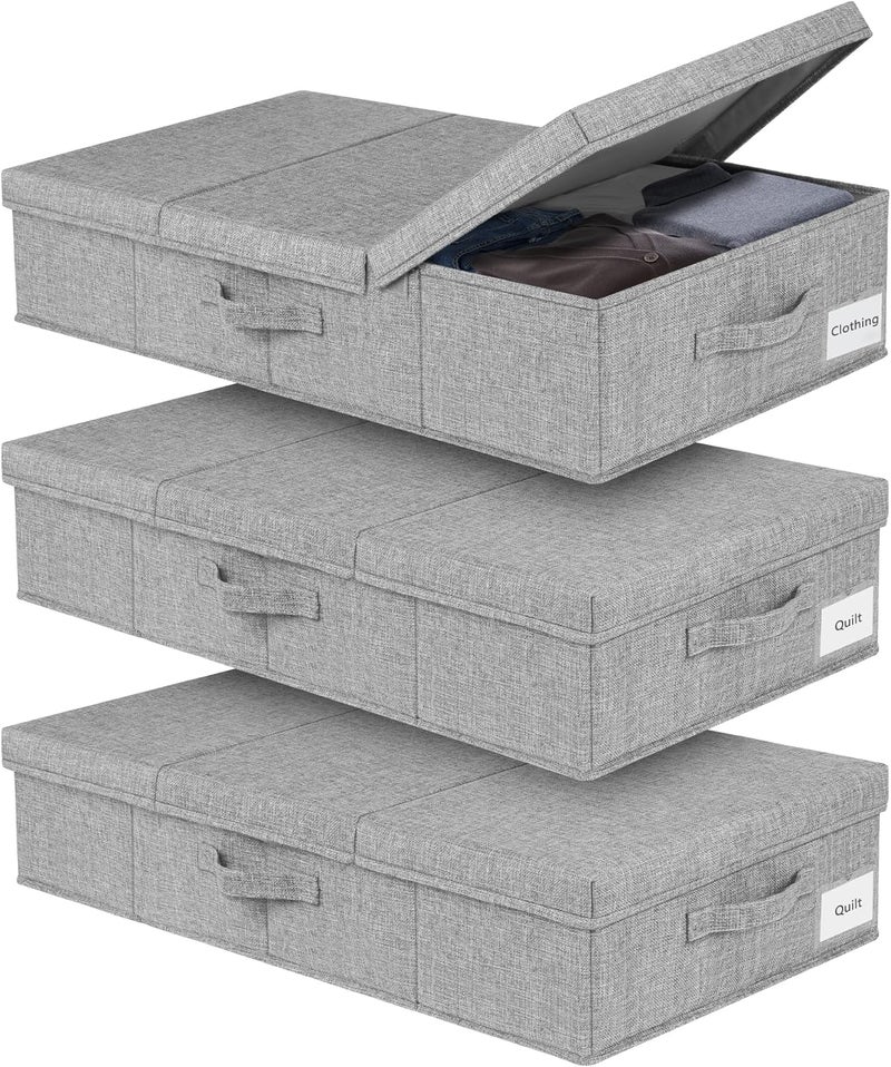 JUPELI Underbed Storage, 2 Pack Large Under Bed Storage Box with Lids, Foldable Under Bed Clothes Storage Box W/Handle, Under Bed Storage Organiser Drawer Containers for Clothes Blankets Shoes Pillows - Image 1