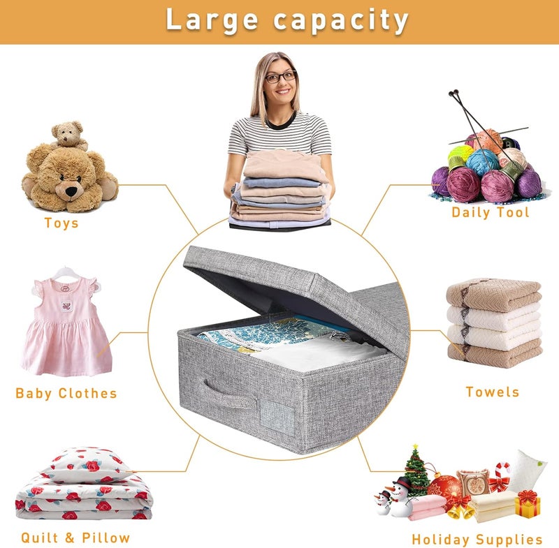 JUPELI Underbed Storage, 2 Pack Large Under Bed Storage Box with Lids, Foldable Under Bed Clothes Storage Box W/Handle, Under Bed Storage Organiser Drawer Containers for Clothes Blankets Shoes Pillows - Image 3
