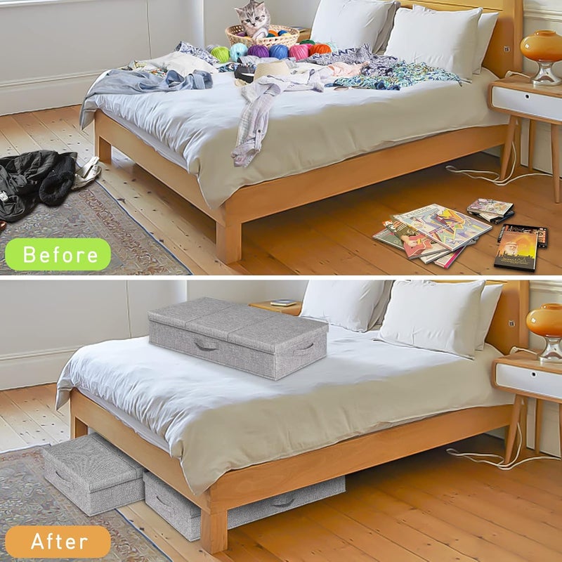 JUPELI Underbed Storage, 2 Pack Large Under Bed Storage Box with Lids, Foldable Under Bed Clothes Storage Box W/Handle, Under Bed Storage Organiser Drawer Containers for Clothes Blankets Shoes Pillows - Image 5