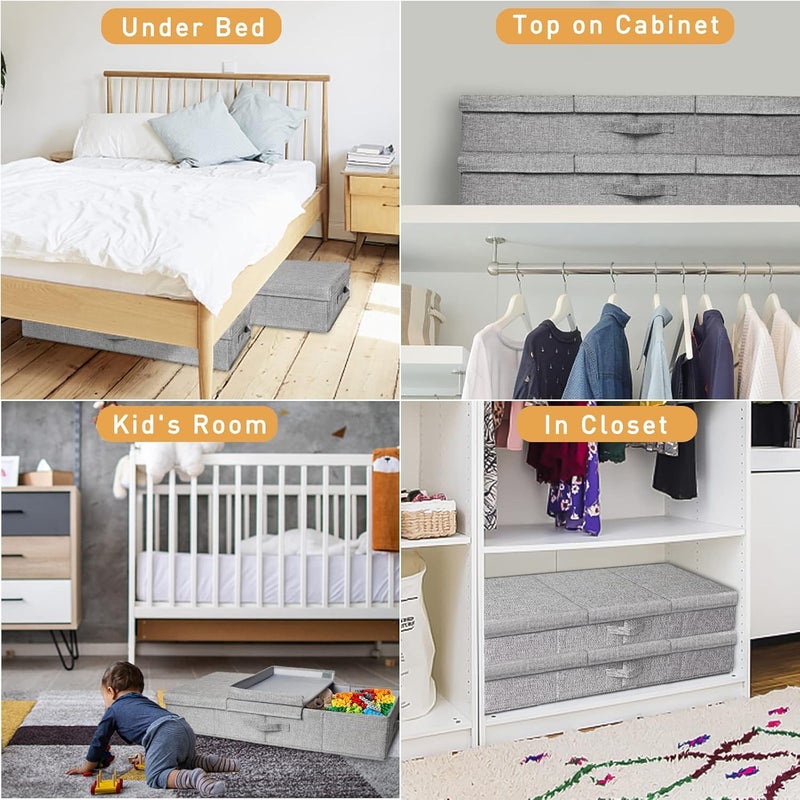 JUPELI Underbed Storage, 2 Pack Large Under Bed Storage Box with Lids, Foldable Under Bed Clothes Storage Box W/Handle, Under Bed Storage Organiser Drawer Containers for Clothes Blankets Shoes Pillows - Image 4