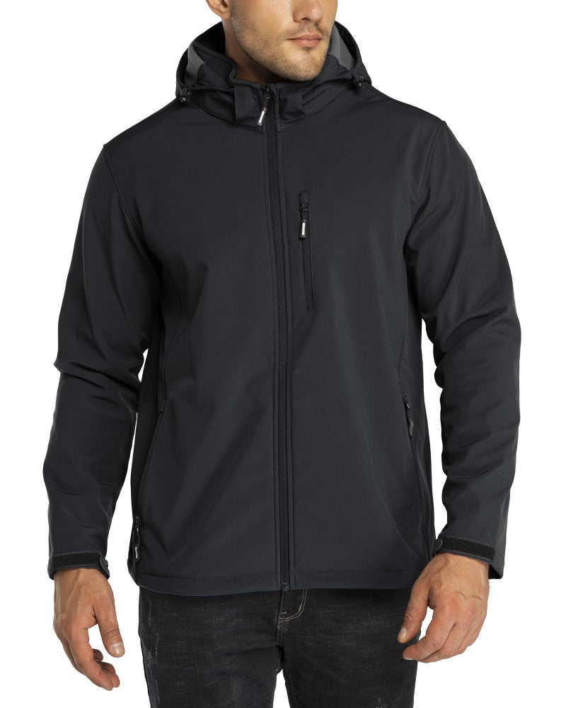 Outdoor Ventures Men's Lightweight Softshell Jacket Fleece Lined Hooded Water Resistant Winter Hiking Windbreaker Jackets - Image 1