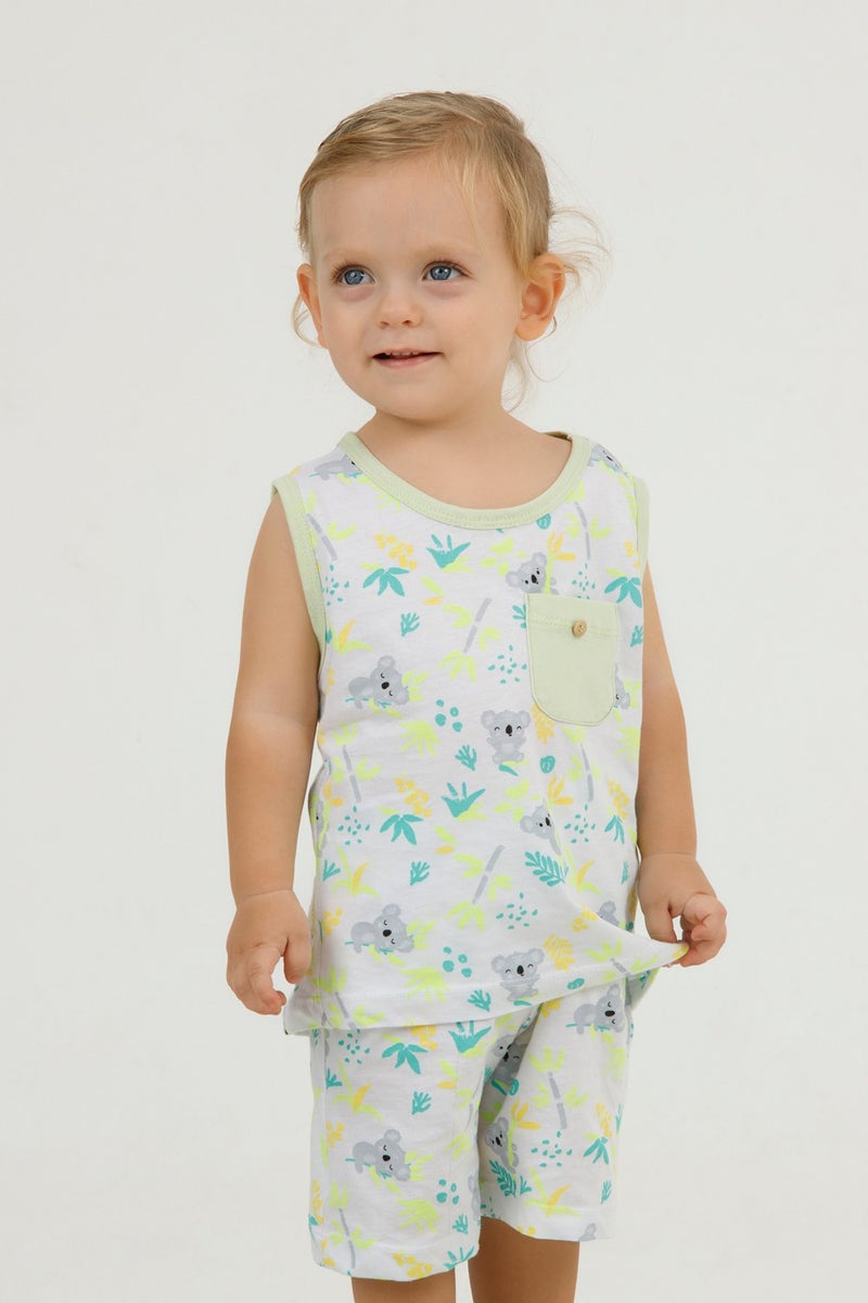 Harika Kids Boy Cute Pattern Sleeveless Tank Top and Basic Shorts Set - Image 2