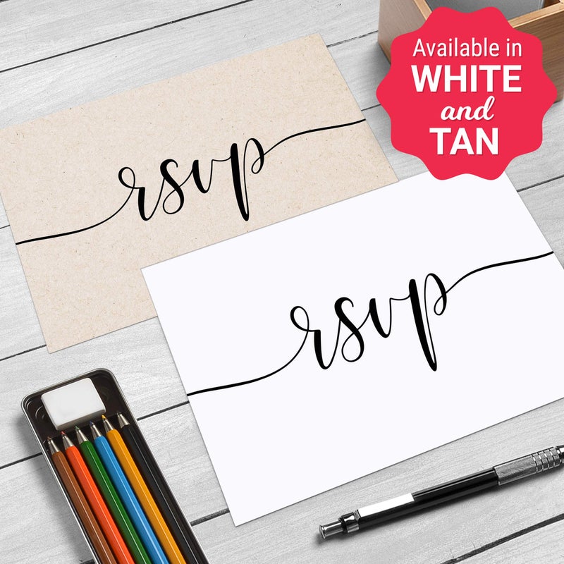 321Done RSVP Postcards (Set of 50) Small White, 3.5" x 5" - Blank with Mailing Side, Response Cards for Wedding, Bridal Shower, Baby Shower - Made in USA, Elegant Script White - Image 4