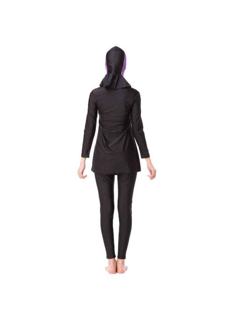 NIBEMINENT - 3-Piece Sun Protection Muslim Stitching Conservative Swimsuit Purple - Image 1