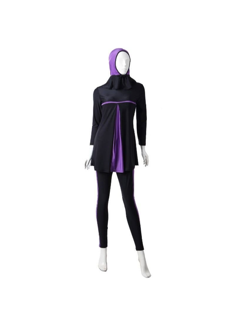 NIBEMINENT - 3-Piece Sun Protection Muslim Stitching Conservative Swimsuit Purple - Image 1