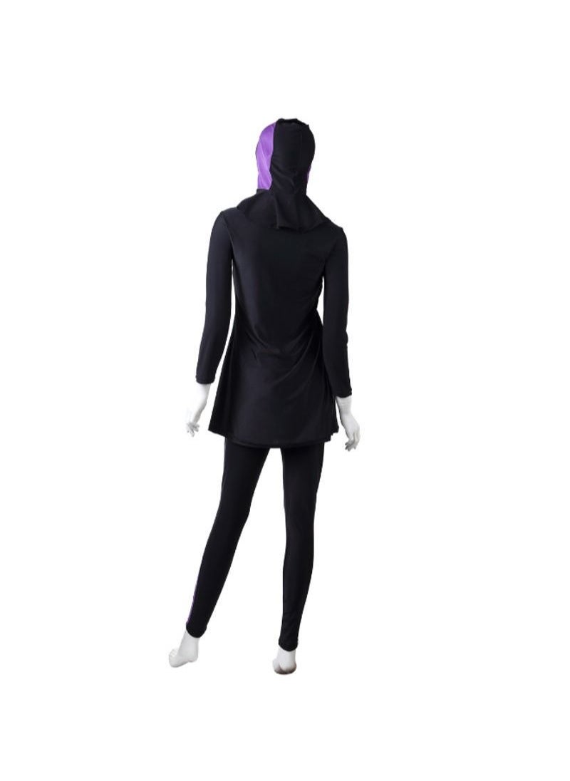 NIBEMINENT - 3-Piece Sun Protection Muslim Stitching Conservative Swimsuit Purple - Image 1