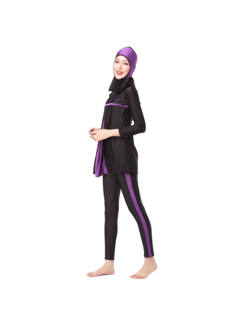 NIBEMINENT - 3-Piece Sun Protection Muslim Stitching Conservative Swimsuit Purple - Image 1