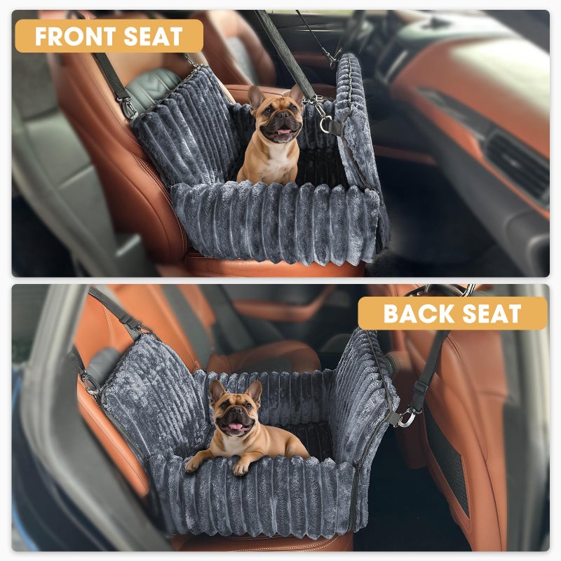 MIXJOY Dog Car Seat for Small/Medium Dogs up to 25 lbs, Multi-Functional Dog Carrier for Car with Detachable Washable Cover, Pet Travel Bed with Clip-On Safety Leash, Grey - Image 4