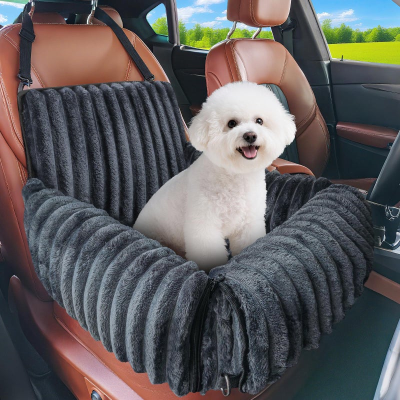 MIXJOY Dog Car Seat for Small/Medium Dogs up to 25 lbs, Multi-Functional Dog Carrier for Car with Detachable Washable Cover, Pet Travel Bed with Clip-On Safety Leash, Grey - Image 1