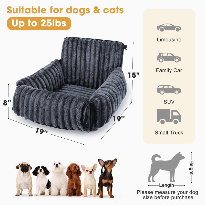 MIXJOY Dog Car Seat for Small/Medium Dogs up to 25 lbs, Multi-Functional Dog Carrier for Car with Detachable Washable Cover, Pet Travel Bed with Clip-On Safety Leash, Grey - Image 2