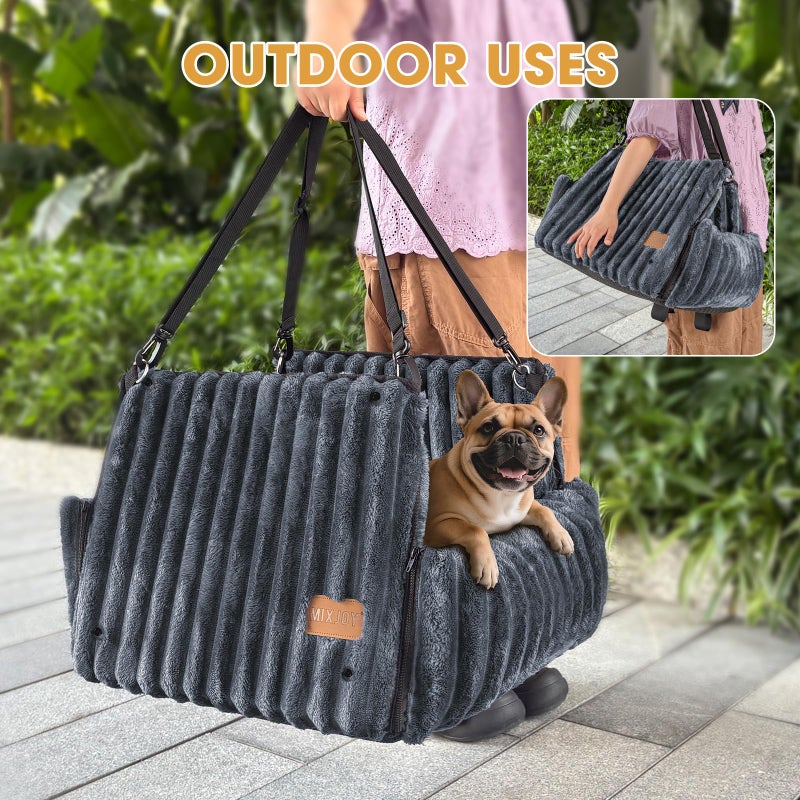 MIXJOY Dog Car Seat for Small/Medium Dogs up to 25 lbs, Multi-Functional Dog Carrier for Car with Detachable Washable Cover, Pet Travel Bed with Clip-On Safety Leash, Grey - Image 3