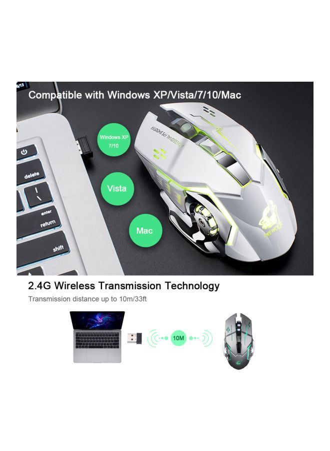 NIBEMINENT Wireless Gaming Mouse White/Grey/Blue  - Image 3