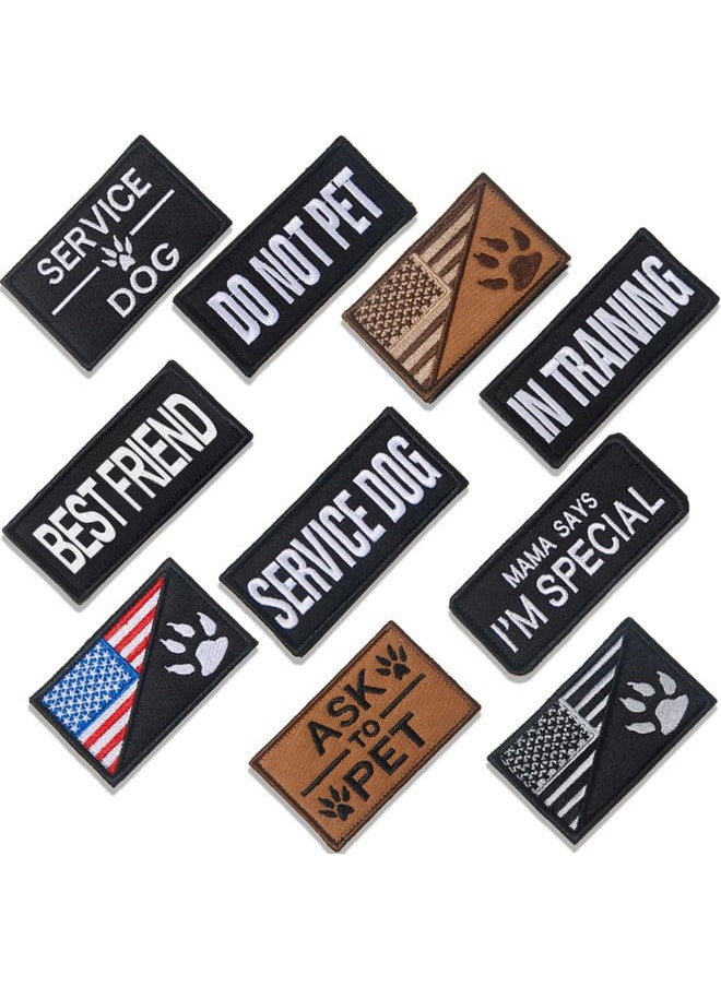 WILLBOND 10 Pieces Service Dog Patches Ask to Do Not Pet Patch Vest Removable Tactical Pet in Training Hook and Loop Harness American Flag Patch Set (Delicate Style)  - Image 1