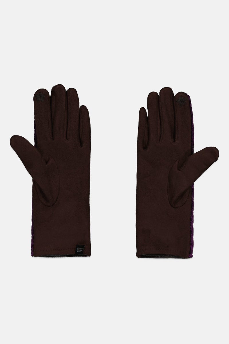 Justin Gregory Women 1 Pair Velvet Quilted Gloves, Purple - Image 2