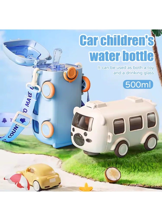 Twisoo Bus Design Kids Water Bottle With Straw And Stickers, Portable Plastic Drinking Bottle For Girls, School & Camping, With Shoulder Strap - Image 5