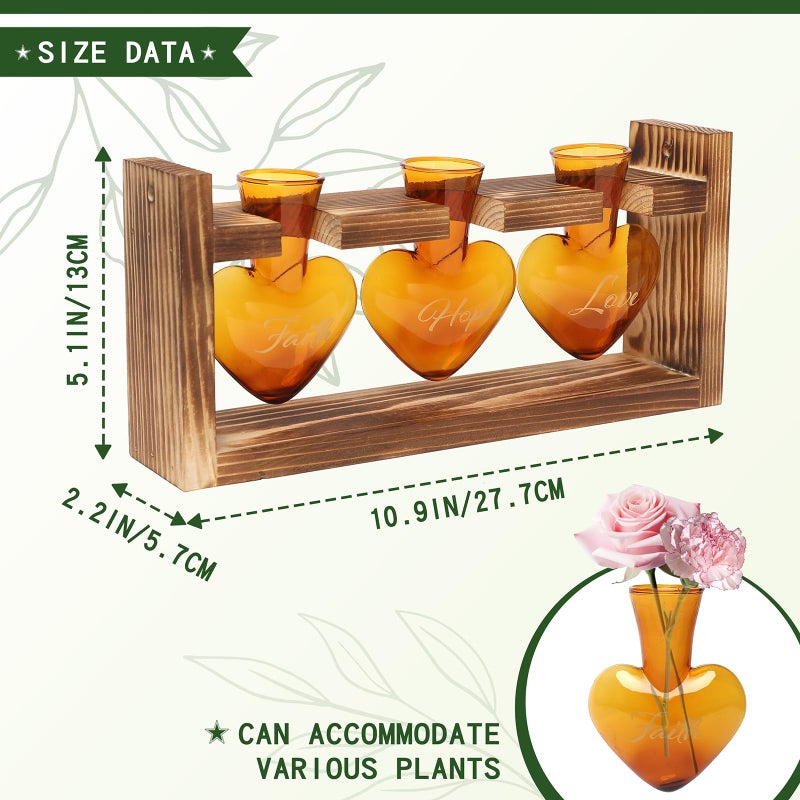 MTsigns Plant Terrarium Propagation Stations Faith Hope Love Hydroponics Home Garden Decoration Gift for Women with Wooden Stand Heart Shaped Colored Glass Vase - Image 4