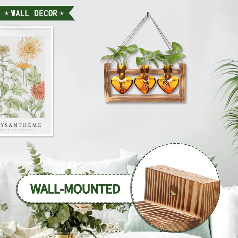 MTsigns Plant Terrarium Propagation Stations Faith Hope Love Hydroponics Home Garden Decoration Gift for Women with Wooden Stand Heart Shaped Colored Glass Vase - Image 3