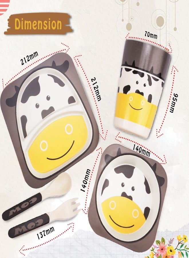 Tony Stark Bamboo Baby Feeding Set - 5-Piece Tableware for Toddlers, Kids & Babies Includes Plate, Bowl, Cup, Spoon, Fork - BPA-Free, Unbreakable Eco-Friendly |Organic & Natural (Cow) - Image 5