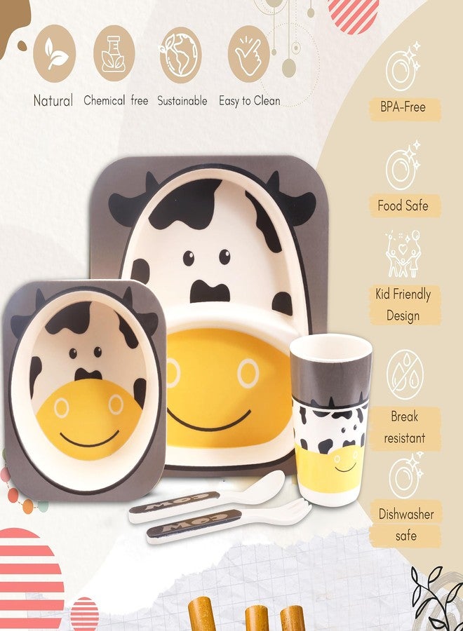 Tony Stark Bamboo Baby Feeding Set - 5-Piece Tableware for Toddlers, Kids & Babies Includes Plate, Bowl, Cup, Spoon, Fork - BPA-Free, Unbreakable Eco-Friendly |Organic & Natural (Cow) - Image 4