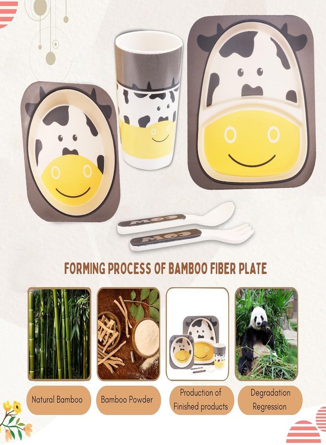 Tony Stark Bamboo Baby Feeding Set - 5-Piece Tableware for Toddlers, Kids & Babies Includes Plate, Bowl, Cup, Spoon, Fork - BPA-Free, Unbreakable Eco-Friendly |Organic & Natural (Cow) - Image 3