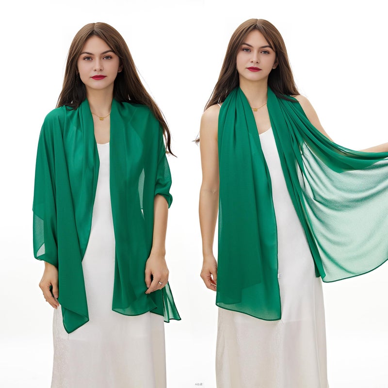 YOUR SMILE for Women Lightweight Breathable Solid Color Soft Chiffon Long Fashion Scarves Sunscreen Shawls (Green) - Image 3