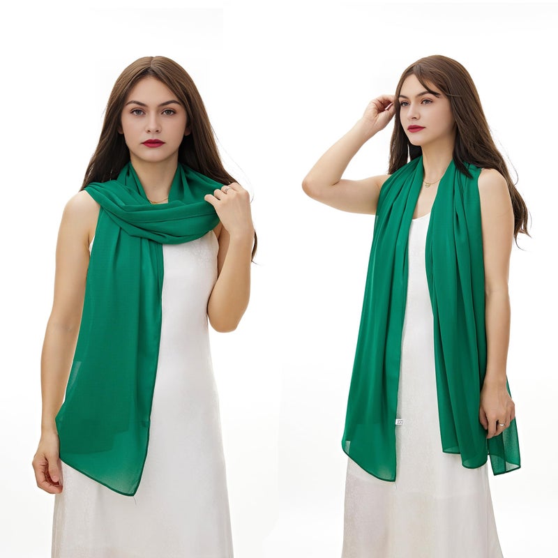 YOUR SMILE for Women Lightweight Breathable Solid Color Soft Chiffon Long Fashion Scarves Sunscreen Shawls (Green) - Image 4