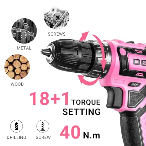 DEKOPRO Power Drill Cordless: DEKO PRO Pink Cordless Drill 20V Electric Power Drill Set Tool for Women Drills with Battery and Charger 20 Volt Drills Driver Kit - Image 3