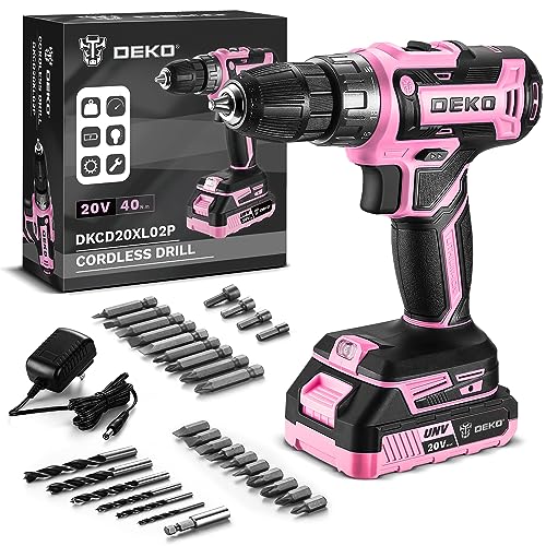DEKOPRO Power Drill Cordless: DEKO PRO Pink Cordless Drill 20V Electric Power Drill Set Tool for Women Drills with Battery and Charger 20 Volt Drills Driver Kit - Image 1