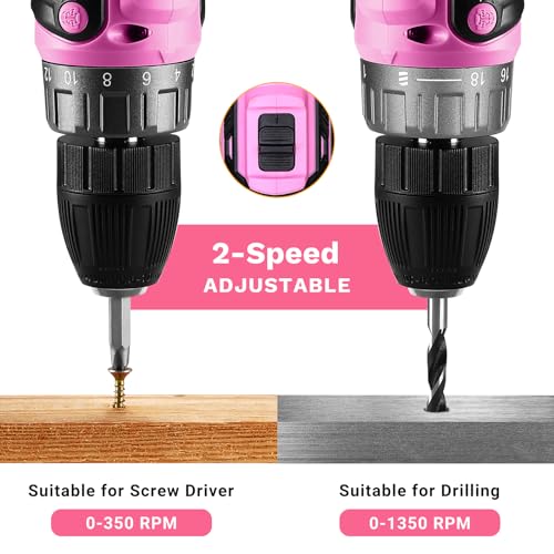 DEKOPRO Power Drill Cordless: DEKO PRO Pink Cordless Drill 20V Electric Power Drill Set Tool for Women Drills with Battery and Charger 20 Volt Drills Driver Kit - Image 5
