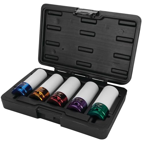 Performance Tool W32902 5pc 15Inch Drive Metric SAE Impact Socket Tool Set 17 19 21mm 1316Inch 78Inch NonMarring Protective Wheel Lug Nut Impact Socket Set - Image 1