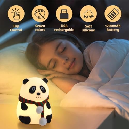 DotCom Kids Night Light Lamp | Rechargeable LED Bedside for Children's Bedroom | Ideal Gift for Boys, Girls, Toddlers, and Nursery (Panda Lamp) - Image 5