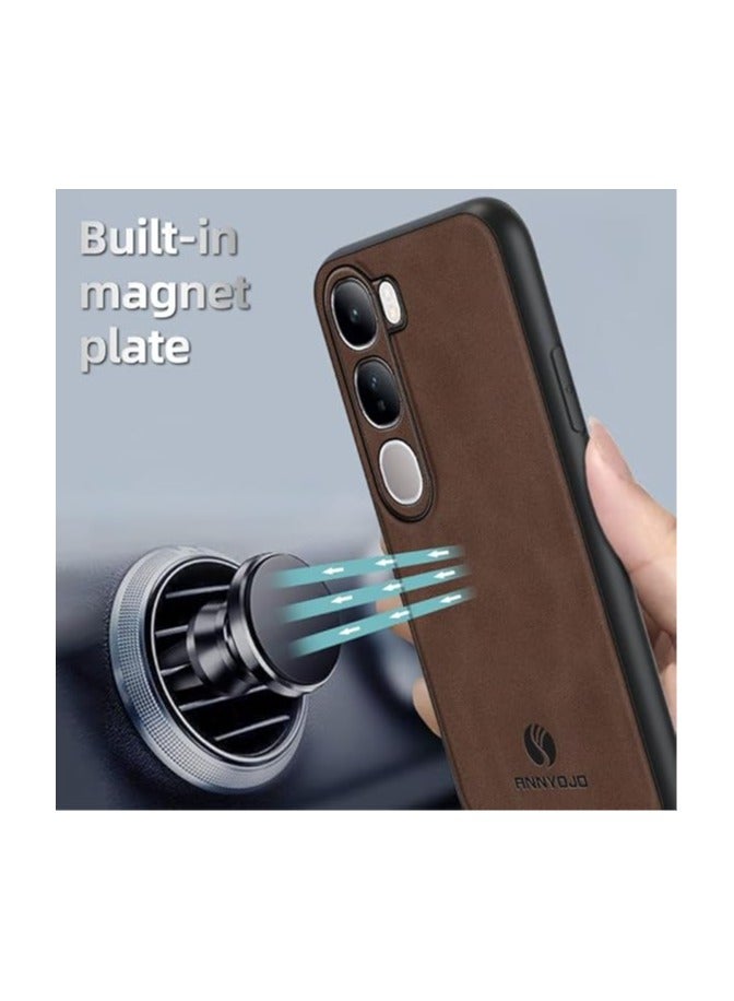 General Case Compatible with Vivo V40 Lite 5G Case, Matte Plain Leather Case Built-in Magnet Plate Fits Car Mount Holder, Soft TPU Edge Shockproof Protective Cover  - Image 2