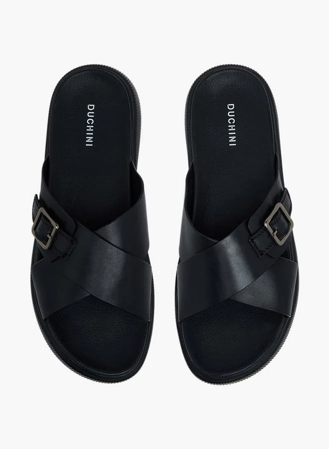 DUCHINI Men Leather Cross Strap Sandals