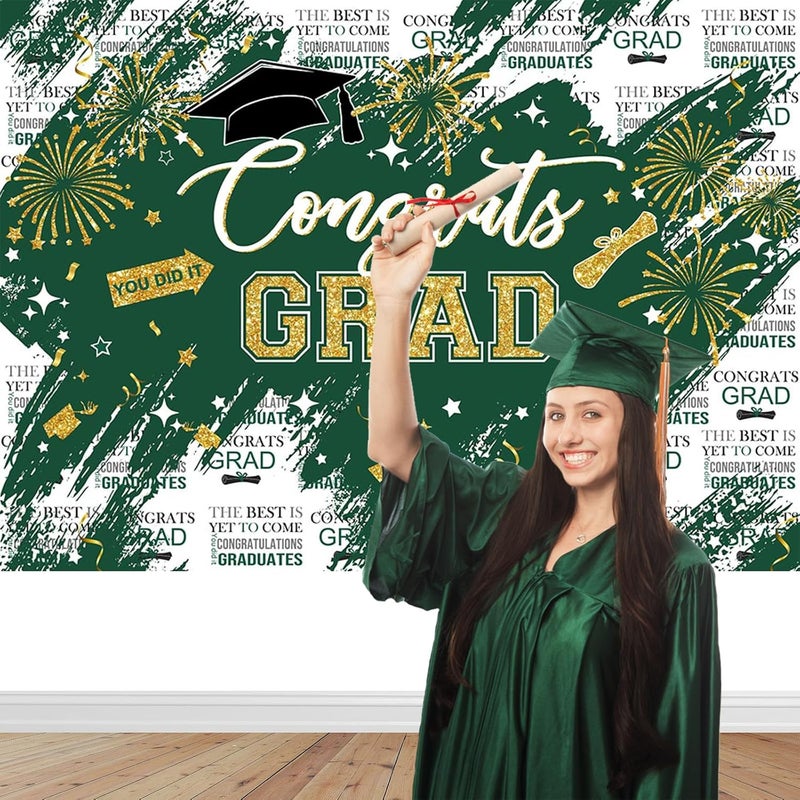 Mocsicka Graduation Backdrop Congrats Grad Green and Gold Graduate Party Decorations Background Class of 2025 Photography Backdrops (10x8ft) - Image 3