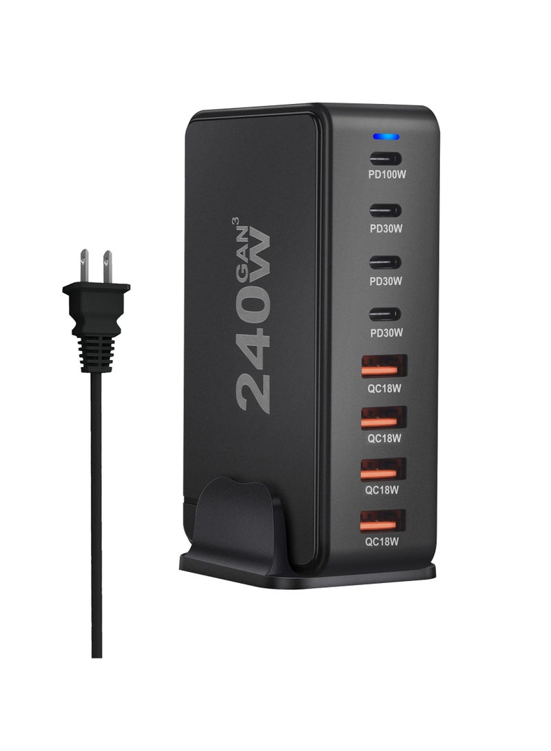 AROAQ 240W Gan USB Type C Fast Charger, Multiple Use 8 Ports PD QC4.0 Laptop Charger, Safe And Durable Desktop Charger Compatible for Macbook Pro/Air/Ipad Pro/Iphone, (240w US Standard, Black) - Image 1