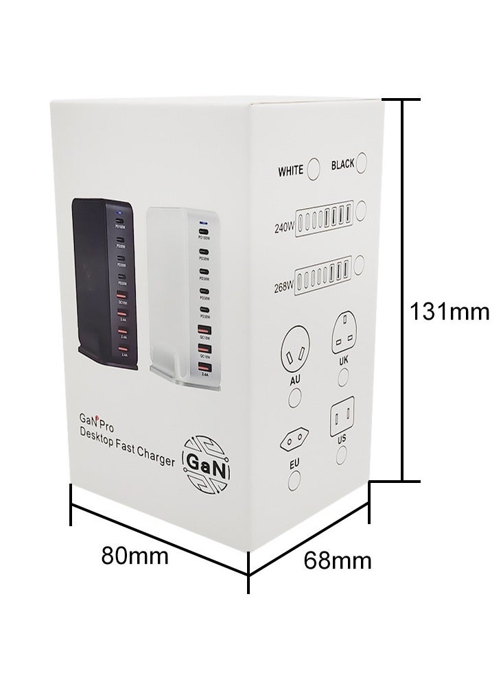AROAQ 240W Gan USB Type C Fast Charger, Multiple Use 8 Ports PD QC4.0 Laptop Charger, Safe And Durable Desktop Charger Compatible for Macbook Pro/Air/Ipad Pro/Iphone, (240w US Standard, Black) - Image 4
